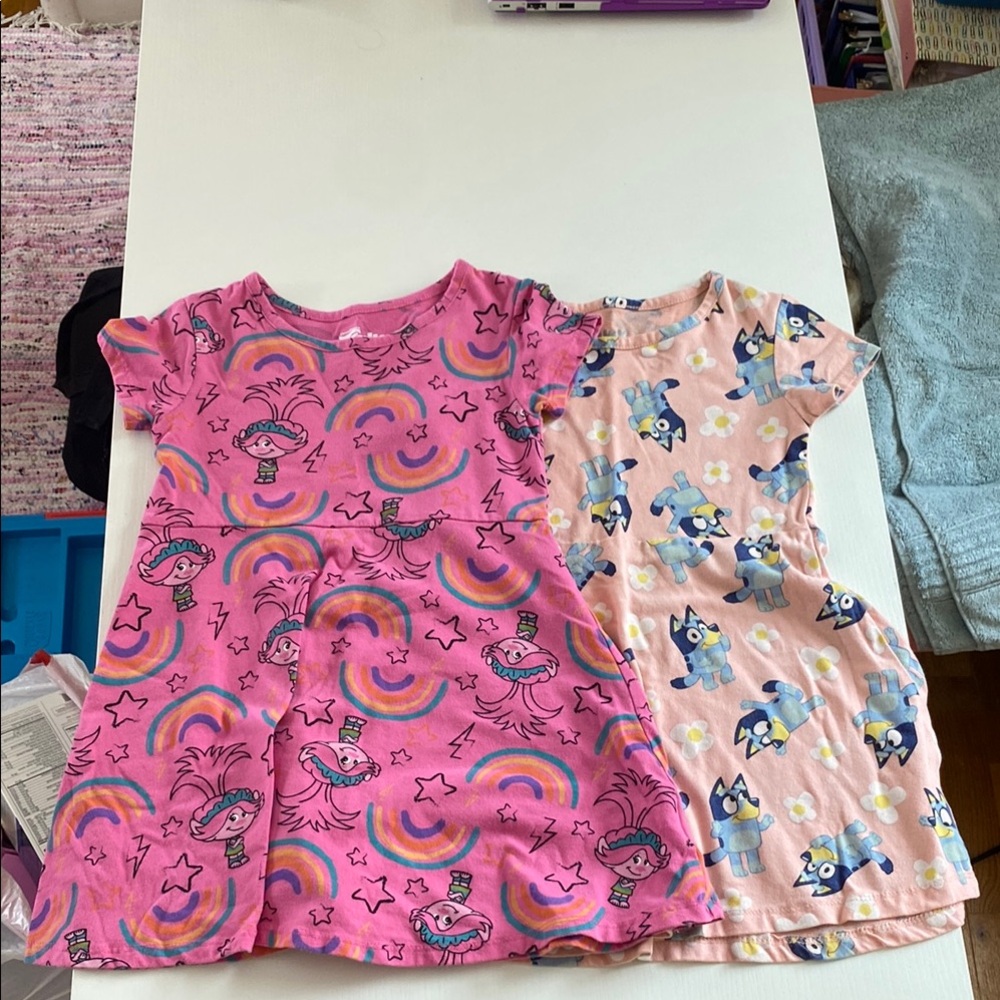 Trolls and Bluey Kids Casual Dresses Set